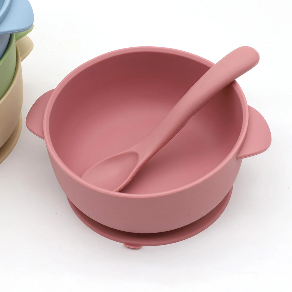 food grade silicone baby bowl set with spill resistant suction bottom feature