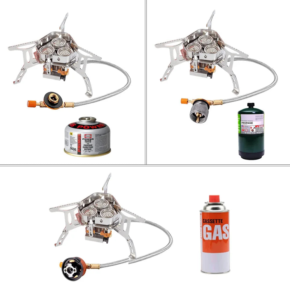 folding outdoor burner stove compatible with isobutane gas canisters