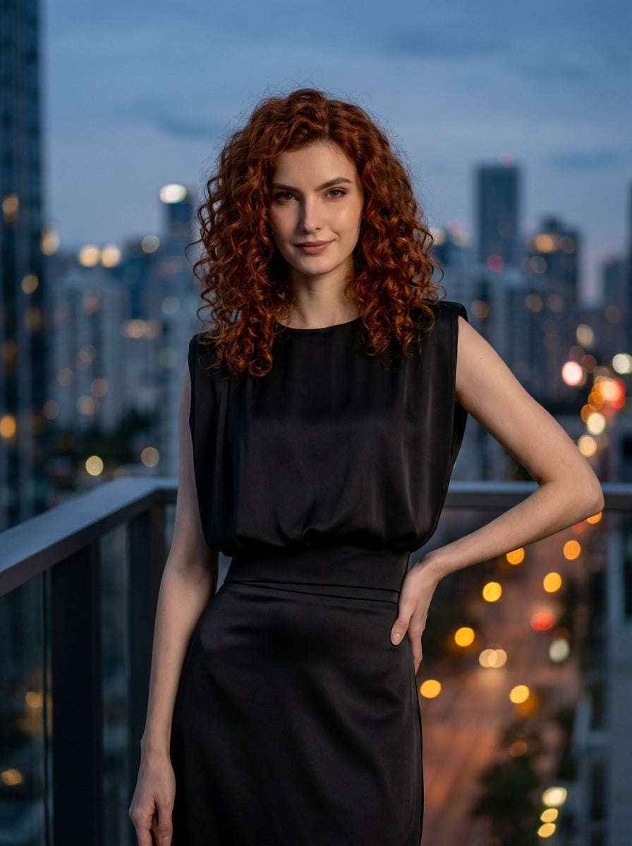 Black satin tie back top