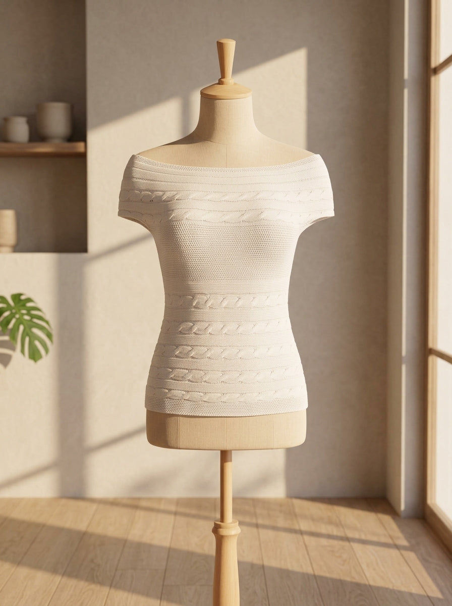 White cable knit crop top