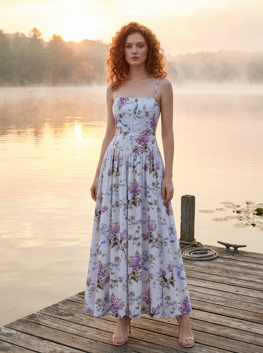 Lilac ribbon lace spaghetti strap dress