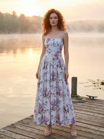 Lilac ribbon lace spaghetti strap dress