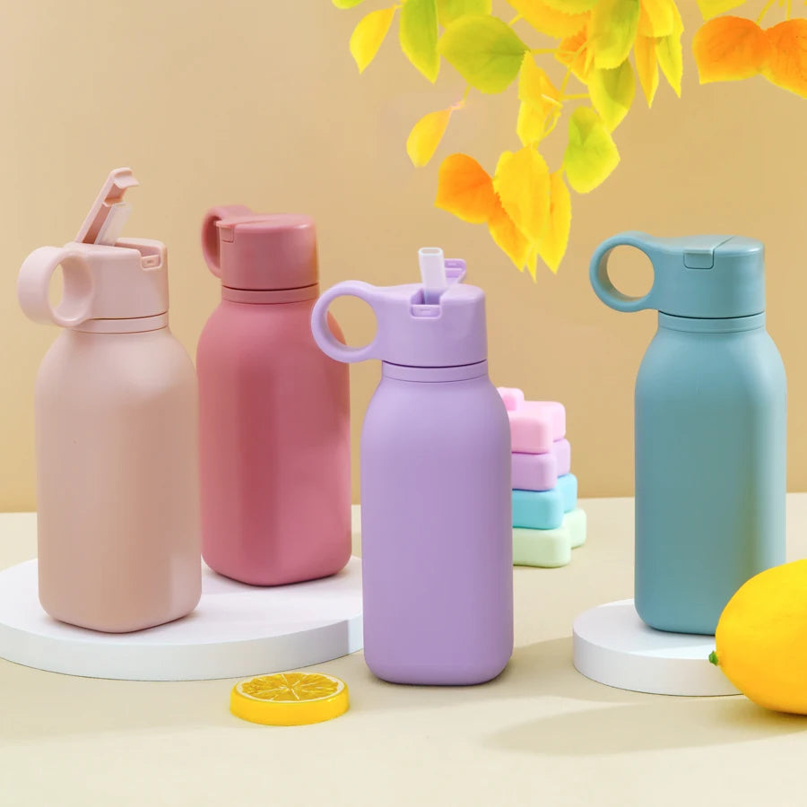 leakproof silicone baby water bottle with secure flip lid for toddlers