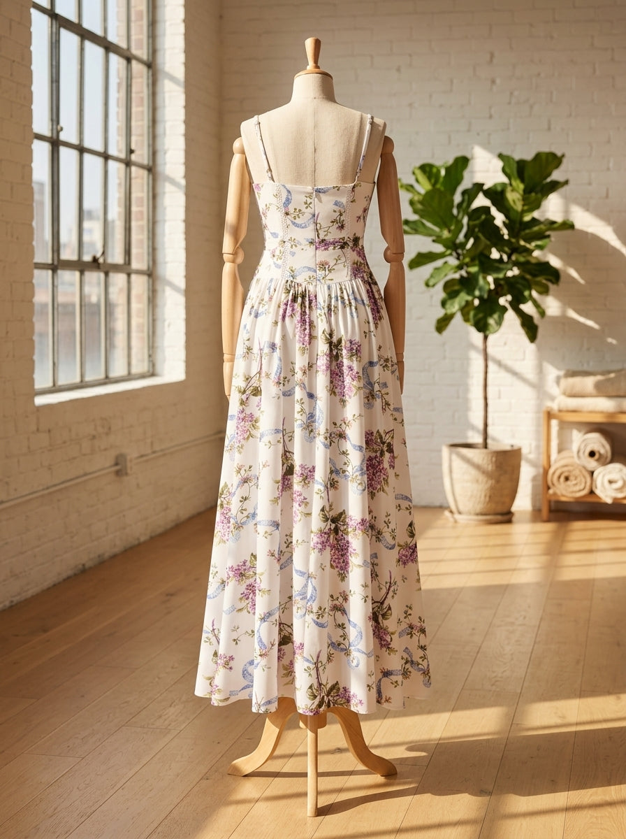 Lilac ribbon lace spaghetti strap dress
