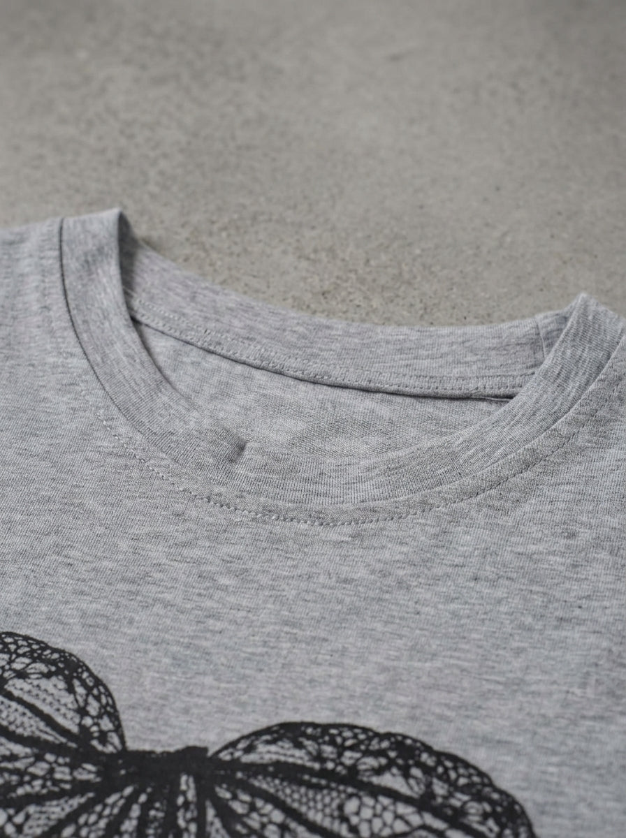 Grey bow print cotton T-shirt