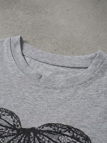 Grey bow print cotton T-shirt