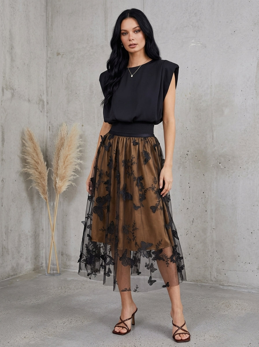 Black satin tie back top