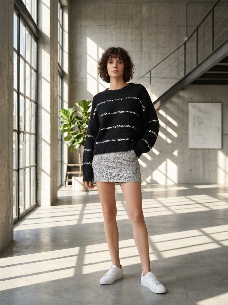 Black sequin knit sweater