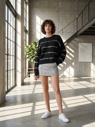 Black sequin knit sweater