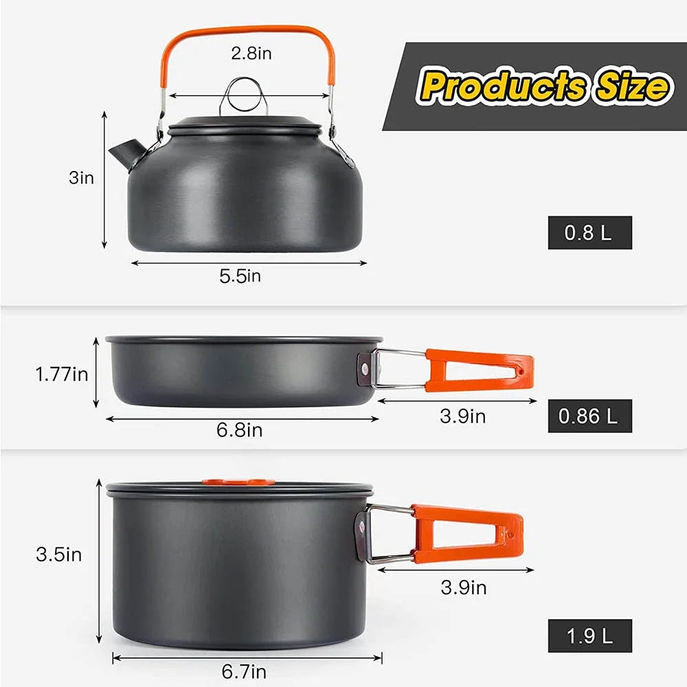 non stick camping pots and pans set with insulated heat resistant handles