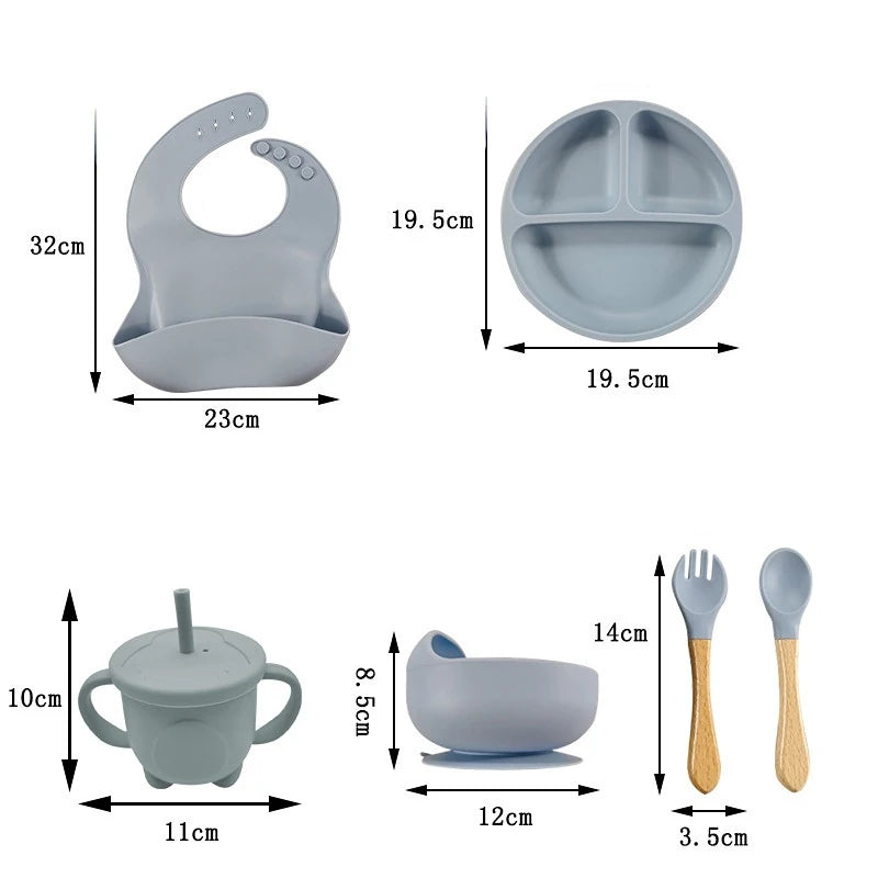 dishwasher safe silicone baby feeding kit with toddler friendly utensils