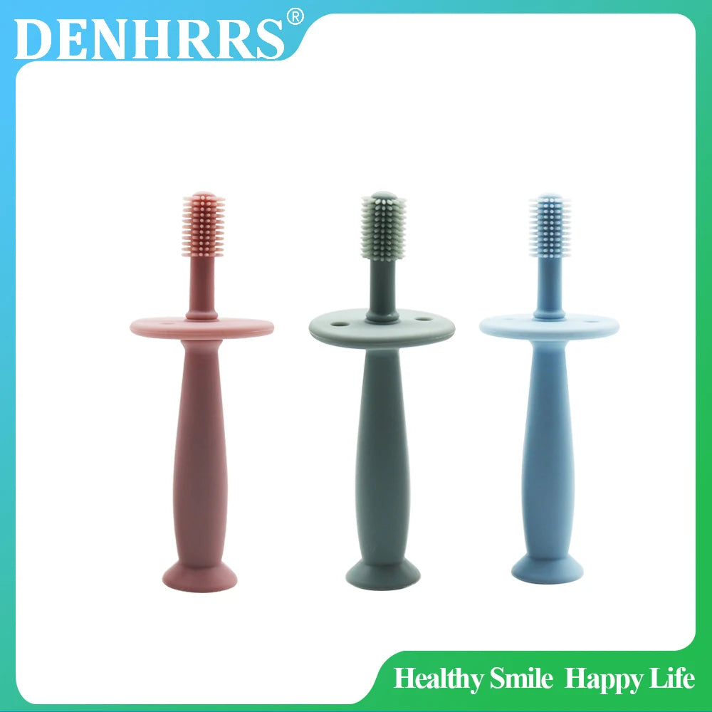 baby oral hygiene silicone brush with ergonomic parent control grip
